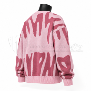 Pink Oversized Knit Pullover Crewneck <b>Sweater</b> with Abstract Print Unisex Autumn Wear Regular Fit Acrylic Material - Product Image 4