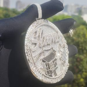 <b>Custom</b> <b>Name</b> Iced Lab Created Moissanite Round Hip Hop Medallion Charm Pendant <b>Necklace</b> for Party Gift-Hindu Style - Product Image 4