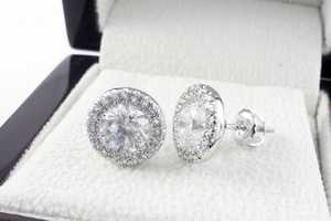 Moissanite 2Ct Round Cut Halo Diamond <b>Stud</b> <b>Earrings</b> With 9K White Gold <b>Fine</b> Wedding Bridal Party Jewelry Gift For Girlfriends - Product Image 2