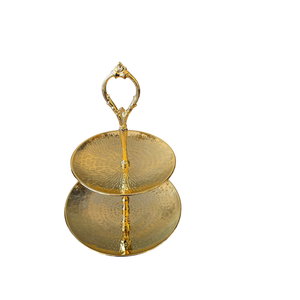 Greatest Quality Gold Finish Metal 2 Tier <b>Cake</b> Stand Round Dessert Cupcake Serving Tray With Handle For Party <b>Supplies</b> - Product Image 2
