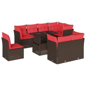 Set di divani da giardino in polyrattan marrone da 9 pezzi con cuscini, mobili da esterno dal design contemporaneo - Product Image 2