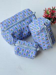 Bolsas de Aseo Acolchadas con Estampado Floral Vintage, Bolsa Organizadora de Cosméticos, Bolsa de Maquillaje Textil Multifuncional Grande con Lazos a Rayas - Product Image 1