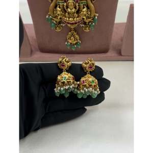 Indian Ethnic Jiya Pachi Kundan Lakshmi Long <b>Gold</b> Plated Bridal Necklace <b>Set</b> - Product Image 3