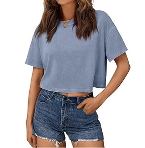 T-shirts amples personnalisés avec logo pour femme, en coton uni, coupe courte, manches courtes, respirants, vente en gros - Product Image 1