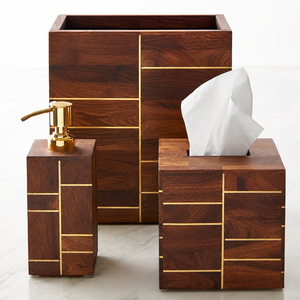 Ensemble d'organisateurs de salle de bain en bois artistique haut de gamme, accessoires de comptoir faits à la main de luxe pour la décoration de salles de bain d'hôtels et de spas, vente en gros - Product Image 1
