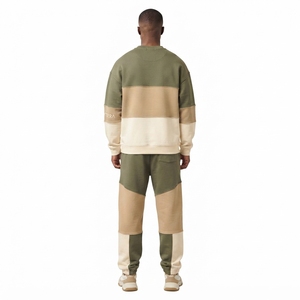 Ensemble sweat-shirt et pantalon de survêtement pour homme, col rond, couleurs contrastées, vert beige, streetwear décontracté, vêtements assortis, logo personnalisé - Product Image 2