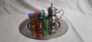 Moroccan <b>Tea</b> <b>Set</b> 6 glasses one tray one <b>teapot</b> in gift box - Product Image 3