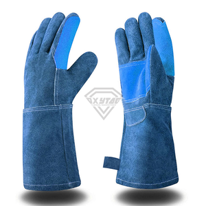 Heavy Duty Blue Split Cowhide Leather Welding Gloves <b>Heat</b> Resistant Protective Safety Work Gloves For Industrial Construction - Product Image 1