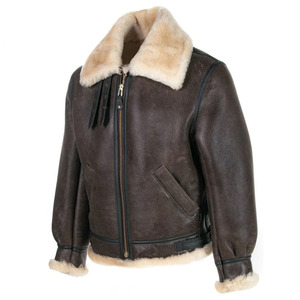 Blouson aviateur en cuir véritable pour homme de haute qualité avec doublure en fausse fourrure, chaud pour l'hiver, style moto, fermeture éclair, coupe classique - Product Image 3
