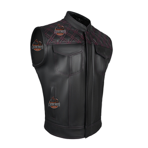 Gilet de moto sans manches en cuir véritable LAZIB MOTO pour homme, logo brodé sur le devant, été, toutes saisons, équipement de conduite personnalisé pour équipe - Product Image 3