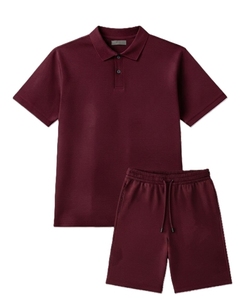 Plus Size Men Polo Shirt and Shorts <b>Set</b> 100% Cotton <b>Knitted</b> Breathable Casual Summer Wear Two Piece Outfit - Product Image 2