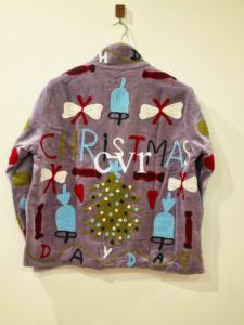 Purple Mandarin Collar Embroidered Velvet Jacket Full Sleeve Hand Embroidery Letter Pattern Casual Outerwear Autumn Wear - Product Image 3