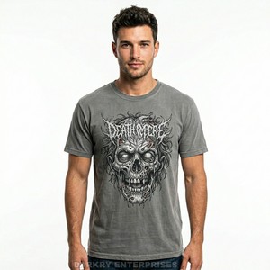 Camiseta Gris Lavada al Ácido para Hombre al por Mayor, con Gráfico de Calavera Deathmare, Estilo Heavy Metal Streetwear, Fabricante de Camisetas Personalizadas de Estilo Vintage - Product Image 1