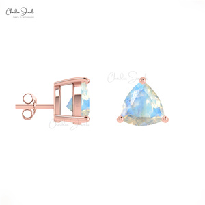 Pendientes Pequeños de Piedra Lunar Arcoíris Natural para Mujer, Corte Trillón de 4MM, Joyería al por Mayor para Regalo de Seres Queridos - Product Image 3