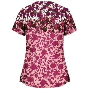 Women's V-Neck Short Sleeve Printed <b>Scrub</b> Top With Pockets Cartoon Pattern Polyester Casual Breathable Workwear Tops - Product Image 4