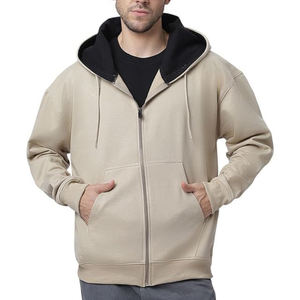 Mens Beige <b>Black</b> Contrast Hooded <b>Zip</b> <b>Up</b> <b>Hoodie</b> Oversized Full <b>Zip</b> Sweatshirt Casual Streetwear Fleece <b>Hoodie</b> Winter - Product Image 1