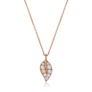 Collier pendentif feuille en or rose et diamants, taille brillant rond, sertissage à griffes, chaîne maille forçat, classique, pour femme, usage quotidien - Product Image 1