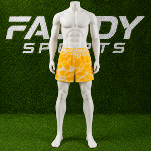 Shorts de basket-ball en mesh personnalisés par sublimation pour hommes, streetwear jaune tie-dye, respirants, séchage rapide, pour la gym, l'entraînement et le sport. - Product Image 2