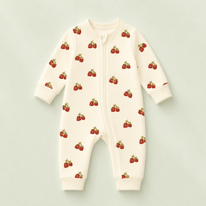 Mameluco de Manga Larga 100% Bambú para Bebé |   Ropa de Dormir para Bebés Unisex, con Estampado de Fresas, Cierre Bidireccional, Suave y Transpirable, 200gsm, Tejido Interlock - Product Image 1