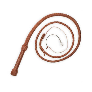 Fouet en cuir avec design tressé, manche enroulé marron - Product Image 1