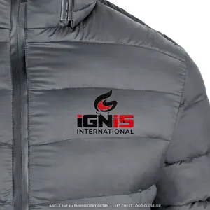 Chaqueta acolchada gris personalizada para hombre, con capucha, cálida para invierno, tipo parka, diseño personalizado y servicio OEM - Product Image 5