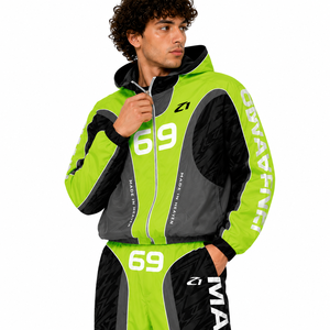 Survêtement coupe-vent à capuche en nylon Y2K vert et noir personnalisé pour homme, ensemble à jambes larges, fournisseur OEM ODM de sweats à capuche streetwear sous marque privée - Product Image 4
