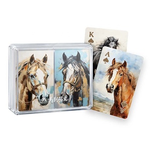Cartas de juego de la familia Good Fortune Horse estilo acuarela - Doble baraja de PVC 58x88mm - Product Image 1