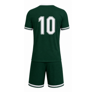 Uniforme de Fútbol Verde Oscuro al por Mayor con Contraste Blanco |   Uniforme de fútbol con puños elegantes a rayas |   Conjunto Deportivo Clásico Minimalista - Product Image 2