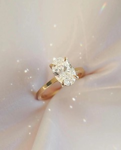 Oval Lab Grown Diamond Ring 14K Yellow Gold Engagement Ring 1.8 MM Square Edge Band 4 Prong Solitaire Wedding Proposal Ring - Product Image 1