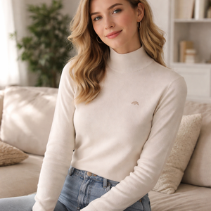 Wholesale Custom <b>Mock</b> <b>Neck</b> Turtleneck Sweater 100% Cotton - OEM Women's Cotton Knit <b>Tops</b> Manufacturer - Product Image 6