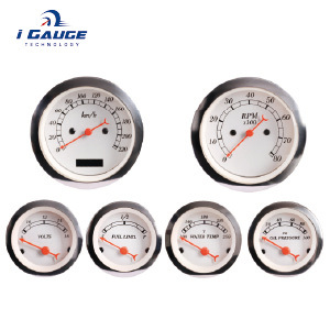 New I Gauge 85mm / 52mm Universal Electrical Classic 6 Set Sender Kit SS316 Stainless Steel Bezel White Faceplate <b>Red</b> Wire - Product Image 1