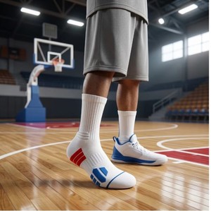 Chaussettes de sport athlétiques blanches, roses, bleues, couleur personnalisée, respirantes, en spandex et polyester, pour adultes, été, course à pied - Product Image 4
