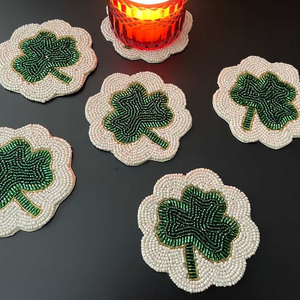 Posavasos de Trébol con Cuentas Hecho a Mano, Tapete de Algodón para Bebidas, Decoración del Hogar, Artesanía, Bordado - Product Image 4