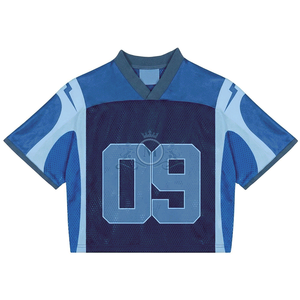 Camiseta de Hockey sobre Hielo Personalizada, Cuello en V, Manga Corta, Transpirable, Malla de Poliéster, Ropa Deportiva para Hombre Adulto, Número 09, Diseño Azul - Product Image 1