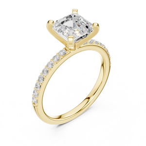Joyería Fina para Mujer Disponible en Oro Amarillo de 14k, Anillo de Diamante Cultivado en Laboratorio con Corte Asscher Certificado por GRA, con Banda con Acentos Laterales Pavimentados - Product Image 4