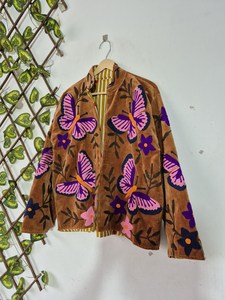 Fabulosa Chaqueta Corta de Terciopelo con Bordado de Mariposas, Estilo Duster, para Invierno, con Cuello Suzani, Abrigo Corto Cálido para Primavera y Fiestas - Product Image 5