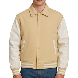 Varsity Jacket <b>Men</b> <b>Black</b> White Sleeve Solid Color Turn-down Collar Button Closure Casual Autumn Wear Varsity Jacket - Product Image 5
