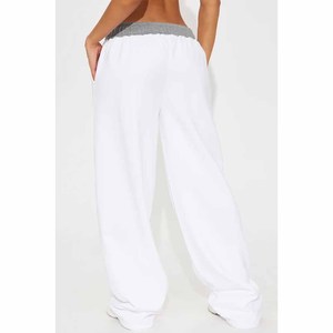 Women's 2 Piece Casual Set <b>White</b> <b>Cropped</b> Sweater <b>With</b> <b>Long</b> Pants Loose Fit Full <b>Sleeve</b> Crew Neck Solid Color Knitted Cotton - Product Image 2