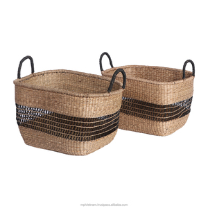 Stylish Rectangular Seagrass Storage <b>Basket</b> With Handles - Boho <b>Woven</b> Container for Home and Hotel Essentials - Product Image 2