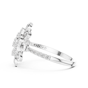 SUNBURST FLORAL LAB-GROWN Round CUT DIAMOND RHODIUM PLATED WOMEN'S RING SET 18KT WHITE GOLD ENGAGEMENT PARTY WEDDING GLAM EVENT - Product Image 2