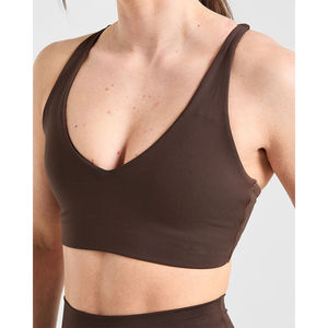 Soutien-gorge de sport marron de marque en gros, à bretelles réglables, décolleté en V, haute performance, pour femmes adultes - Product Image 1