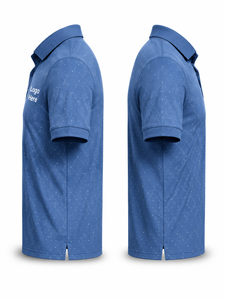 เสื้อเชิ้ตแขนสั้นผู้ชายสีน้ำเงินปักลาย ผ้าถักโพลีเอสเตอร์ ระบายอากาศได้ดี สไตล์ลำลอง ปักโลโก้ด้านหน้าได้ - Product Image 4