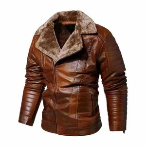 Chaqueta de Cuero PU para Hombre, Estilo Motero, Cuello de Piel Sintética, Corte Ajustado, Cierre de Cremallera, Resistente al Viento, para Invierno - Product Image 5