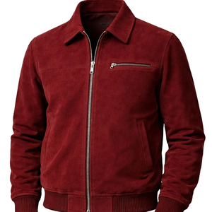 Blouson Bomber Homme Personnalisé en Daim Bordeaux Fait Main en Cuir Véritable Hiver Respirant Fermeture Éclair Vêtement d'extérieur Rouge Foncé Vibrant - Product Image 1