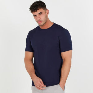 T-shirt basique décontracté d'été pour homme, col rond, coupe ajustée, manches courtes, en coton, violet foncé uni, personnalisable avec logo, OEM ODM, vente en gros de vêtements - Product Image 3