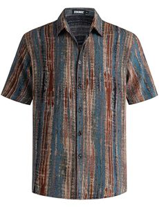Camisa de hombre con estampado de palmeras, manga corta, tropical, informal, con botones, para la playa, verano, vibrante, colorida, camiseta de verano para hombre, para la playa - Product Image 4