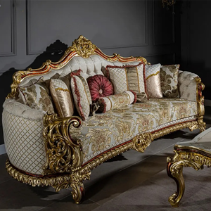 ชุดโซฟาห้องนั่งเล่นดีไซน์ฝรั่งเศสทรงสี่เหลี่ยม ทำจากไม้มะฮอกกานีเนื้อแข็ง แกะสลักด้วยมือ หุ้มเบาะอย่างหรูหรา เฟอร์นิเจอร์คุณภาพสูง ผลิตในอินโดนีเซีย - Product Image 2