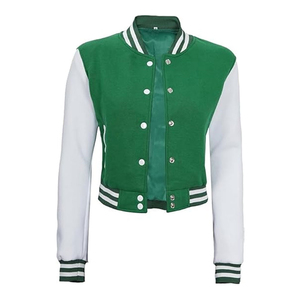 Women's Premium Quality Green White Varsity <b>Jacket</b> Full Sleeve Turn-down Collar Polyester Material Short Length Autumn Style - Product Image 5
