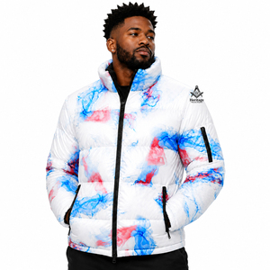 Blouson matelassé personnalisé pour homme, style Maçonnique Héritage, sublimation, col rabattu, blocs de couleur, streetwear élégant, vêtement d'extérieur hiver - Product Image 1