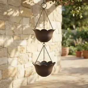 โซ่รับน้ำฝนสีดำแบบแขวน ดีไซน์รูปดอกไม้ สำหรับตกแต่งสวนกลางแจ้ง - Product Image 5